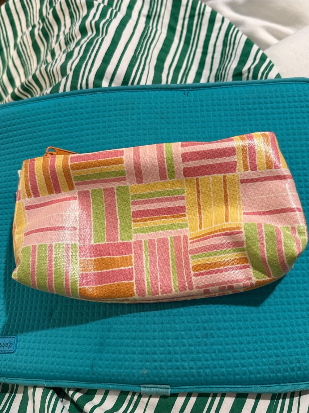 Striped Pastel Cosmetic Bag - Pink, Green & Yellow